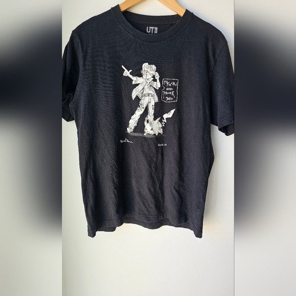 Uniqlo Pokemon Pikachu And Trainer 3020 Black Graphic T-Shirt Size M - Picture 2 of 5